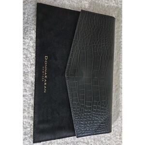 Donna Karan Black Faux Leather Envelope Clutch Preowned
